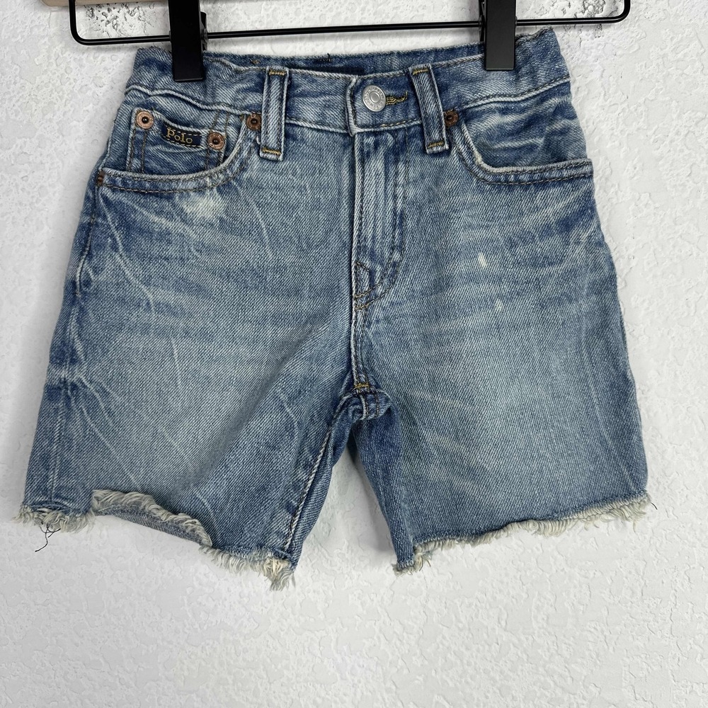 Ralph Lauren Polo Shorts Girls Size 4 Blue Frayed Hem Cutoff Playful Denim